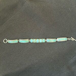 Vintage Silver and Faux Turquoise Hinged Toggle Bracelet  GVC